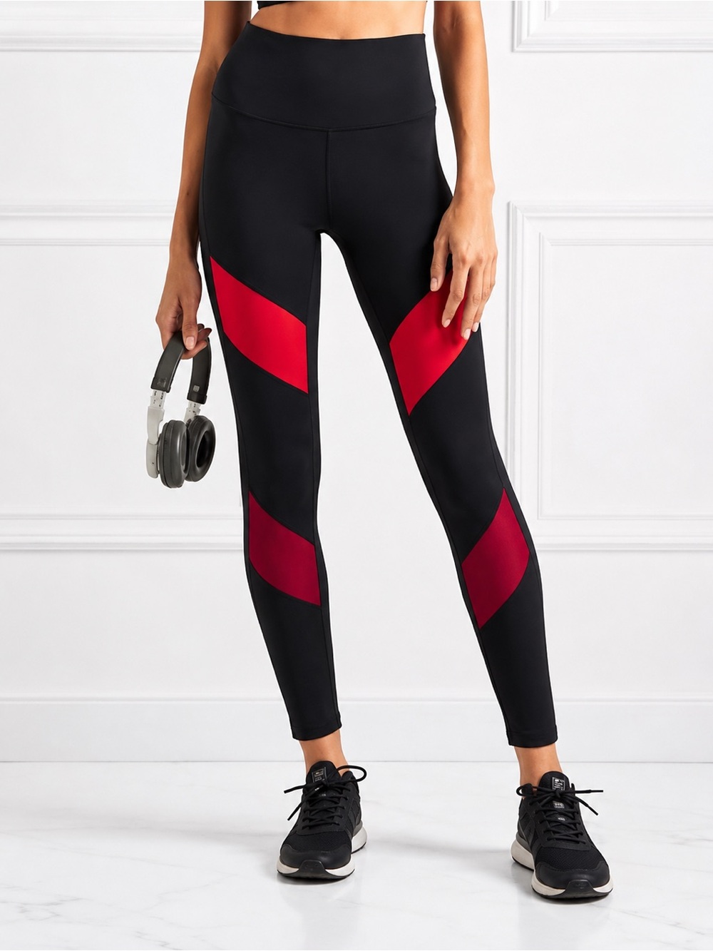 All Access Black Red Colorblock Moto High Rise Leggings Medium